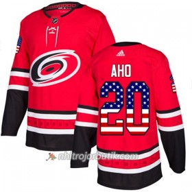 Män Ishockey Carolina Hurricanes Tröja Sebastian Aho 20 Adidas 2017-2018 Röd USA Flag Fashion Authentic